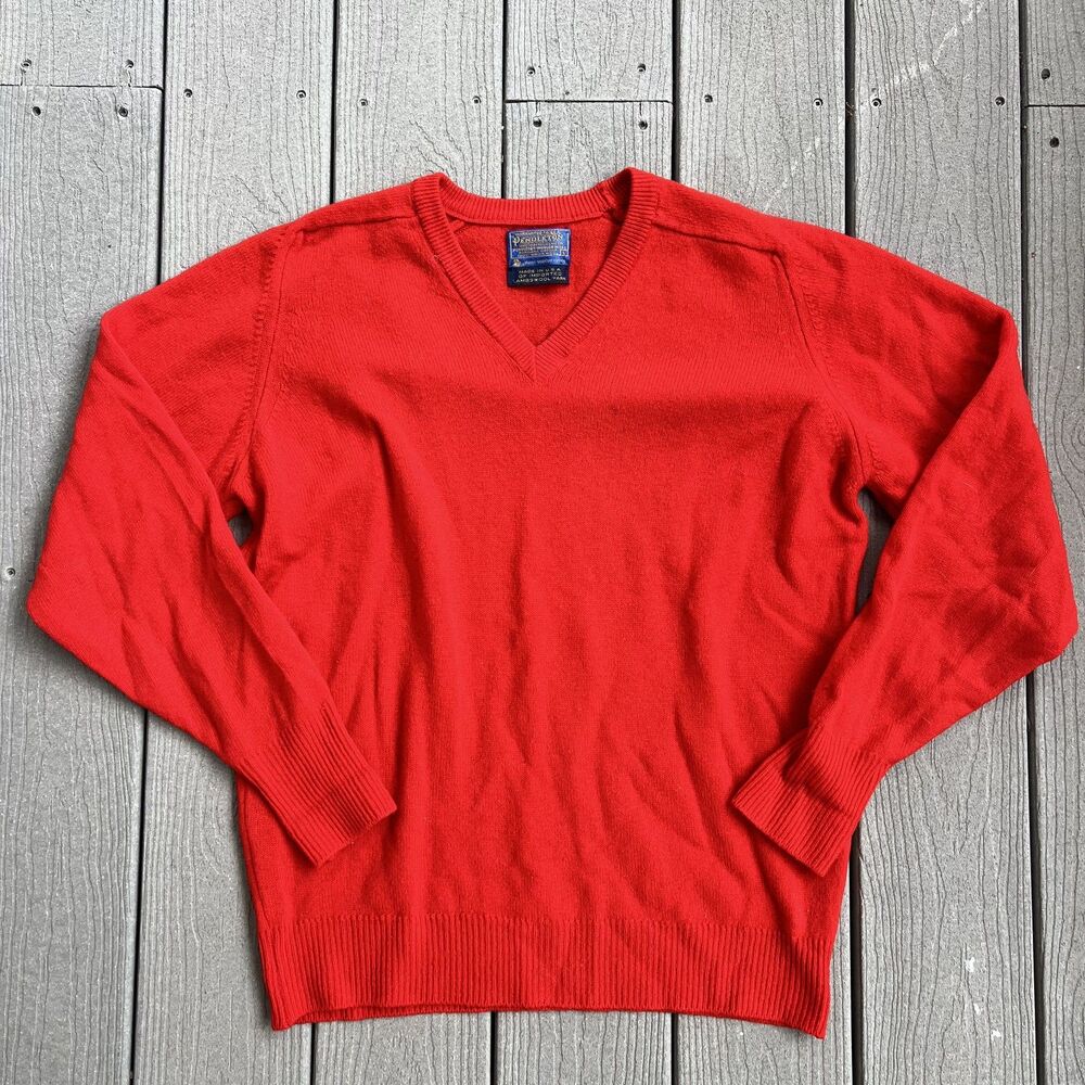 Pendleton Vintage 100% Lambswool V Neck Sweater Red Men's-Size L